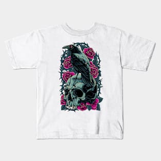 Bird Skull And Thorny Flower Kids T-Shirt